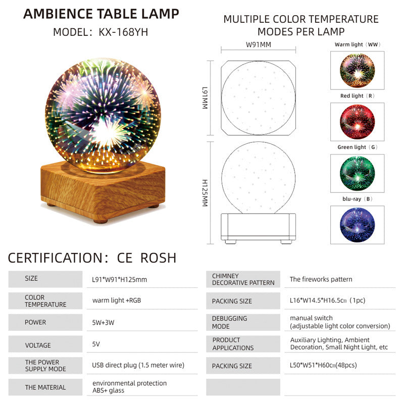 LED3D Fireworks Small Night Light Christmas Festival Romantic Atmosphere Small Table Lamp